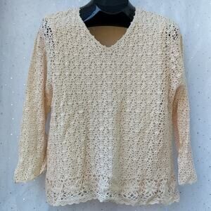 Croft & Barrow Cream Crochet Layered Casual Career Top Size Medium